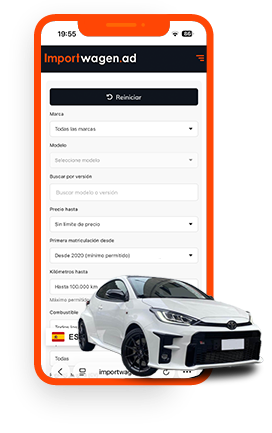 Interfaz del buscador inteligente de Importwagen, la herramienta líder para importar coches a Andorra desde el móvil.